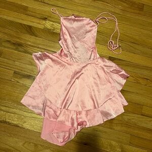 Shein pink satin corset back romper